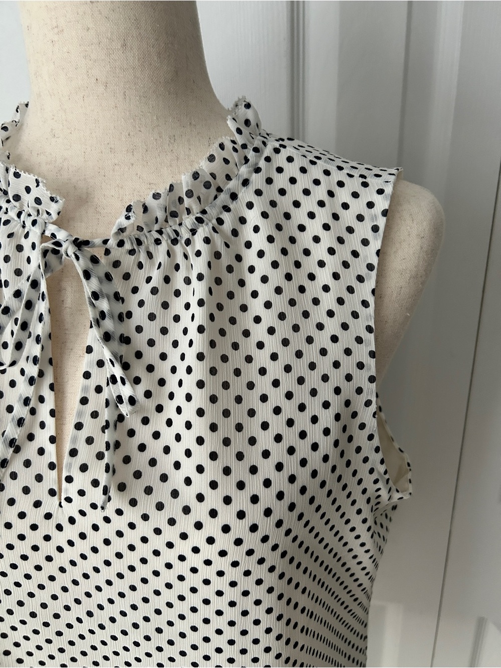 J. Crew White and Black Polka Dot Tie-Neck Sleeveless Camisole